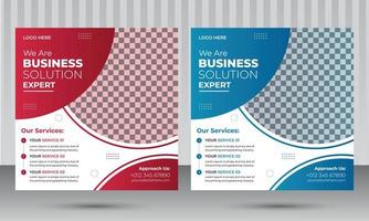 Best Simple Corporate Social Media Post Design Template with two different eye catching beautiful mixed gradient color Red and Blue with white Background for Marketing Business Agency vector