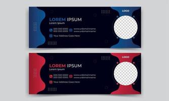 Modern Business Email Signature and Facebook Cover Design Template with Two Beautiful Color Blue and Red vector