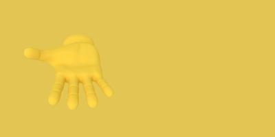 Cartoon open palm. Illustration on yellow color background. 3D-rendering. photo
