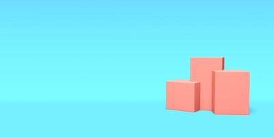 Podium, pedestal or platform pink color on blue background. Abstract illustration of simple geometric shapes. 3D rendering. photo