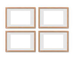 Set of 4 horizontal wooden frames mockup with a border hanging on the wall. Empty base for picture or text. 3D rendering. photo