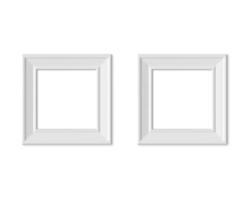 Set 2 1x1 Square picture frame mockup. Realisitc paper, wooden or plastic white blank. Isolated poster frame mock up template on white background. 3D render. photo