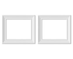 Set 2 4x5 Horizontal Landscape picture frame mockup. Realisitc paper, wooden or plastic white blank. Isolated poster frame mock up template on white background. 3D render. photo