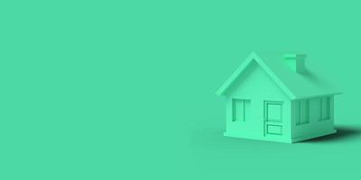 Green empty house on a yellow background abstract image. Minimal concept building business. 3D render. photo