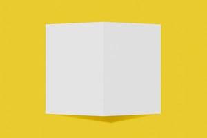 Mockup vertical booklet, brochure, invitation isolated on a yellow background with hard cover and realistic shadow. 3D rendering. photo