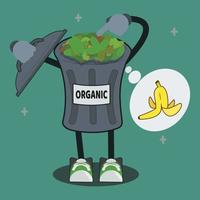 Trash can organic character cartoon vector illustration