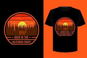 Deer in the california forest retro vintage t shirt design vector