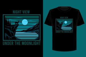 vista nocturna bajo el diseño de camiseta vintage retro a la luz de la luna vector