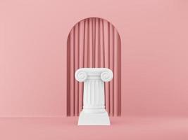 columna de podio abstracta sobre el fondo rosa con arco. el pedestal de la victoria es un concepto minimalista. representación 3d foto