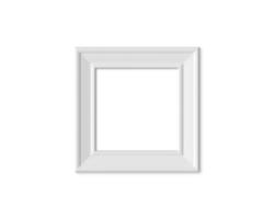 Maqueta de marco de imagen cuadrada de 1x1. papel realista, blanco de madera o plástico blanco para fotografías. plantilla de maqueta de marco de póster aislado sobre fondo blanco. procesamiento 3d