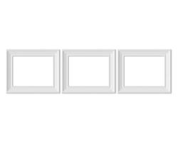 Set 3 3x4 Horizontal Landscape picture frame mockup. Realisitc paper, wooden or plastic white blank. Isolated poster frame mock up template on white background. 3D render. photo