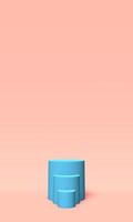 Podium, pedestal or platform blue color on pink background. Abstract illustration of simple geometric shapes. 3D rendering. photo
