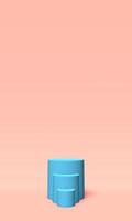 Podium, pedestal or platform blue color on pink background. Abstract illustration of simple geometric shapes. 3D rendering. photo