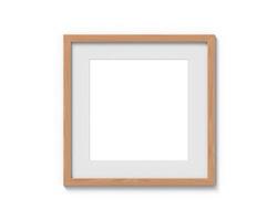maqueta de marcos cuadrados de madera con un borde colgado en la pared. base vacía para imagen o texto. representación 3d