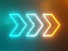 Neon glowing arrow, pointer abstract green and yellow background. 3d rendering photo