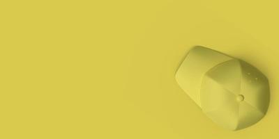 Yellow baseball hat on a yellow background abstract image. Minimal concept sport business. 3D render. photo