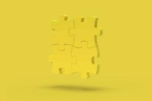 Yellow puzzle on a yellow background. Abstract image. Minimal concept problem business. 3D render. photo