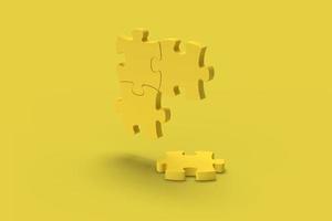 Yellow puzzle on a yellow background. Abstract image. Minimal concept problem business. 3D render. photo