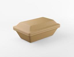Eco packaging rectangular box kraft paper mockup on white background. Cardboard brown container eco friendly recycled material for lunch, food or things. 3D rendering photo