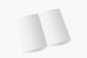 Mockup vertical booklet, brochure, invitation isolated on a white background with soft cover and realistic shadow. 3D rendering. photo