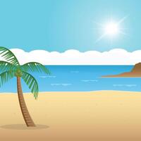 Tropical island in the ocean with palm trees. Vector illustration.