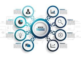 Vector infographic template with 3D paper label, integrated circles. Business concept with 8 options. For content, diagram, flowchart, steps, parts, timeline infographics, workflow, chart.