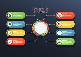 Vector infographic template with 3D paper label, integrated circles. Business concept with 8 options. For content, diagram, flowchart, steps, parts, timeline infographics, workflow, chart.