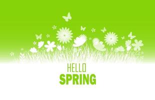 Spring background with flower, butterflies and grass silhouette.Vector vector