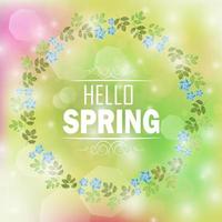 Circle floral frame with text hello spring and bokeh background.Vector vector