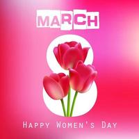 Happy Women's Day with red tulips on pink background.Vector vector