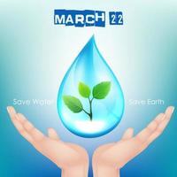 Save the earth and save the water of green leaf inside the water drop over the Hand.vector vector