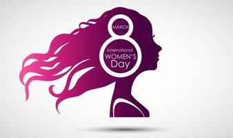 Women's Day greeting card on purple background with design of a women face and text 8th March Women Day.Vector vector