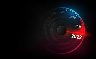 New year 2022 car speedometer, red indicator on black blur background vector