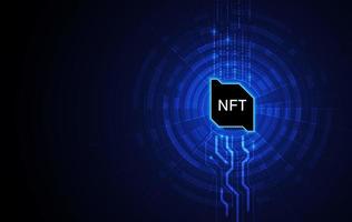 Token NFT text on CPU chip with digital circuit board background. Concept of NFT becomes more popular and well known. Product from crypto currency technology vector