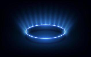 Blue neon light circle frame on background. Vector illustration