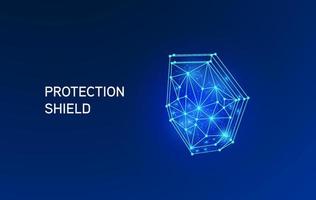 Shield virus protection in futuristic style for landing page. Digital cyber shield protects immunity from viruses vector