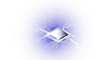placa de circuito de fondo del procesador de chip de tecnología abstracta y código html, ilustración 3d vector de fondo de tecnología azul.