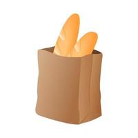 paper bag and french bread cartoon vector illustration isolated object