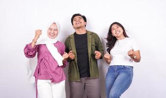 group of people celebrate success isolated white background photo