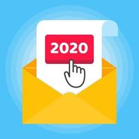 The button 2020 with arrow cursor pointer in the letter envelope. vector