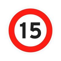 Speed limit 15 round road traffic icon sign flat style design vector illustration isolated on white background.