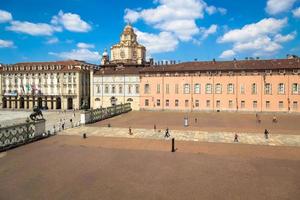 Perspective on the elegant Saint Lawrence church in Turin with a blue sky photo