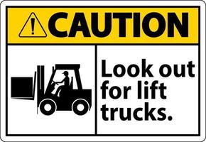 Caution Look Out For Lift Trucks Sign On White Background vector