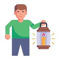 Person holding a lantern flat icon vector