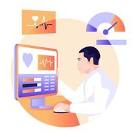 Person monitoring doctor dashboard, flat illustration vector