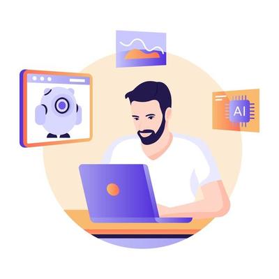 Person monitoring doctor dashboard, flat illustration