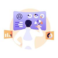 Person monitoring doctor dashboard, flat illustration vector