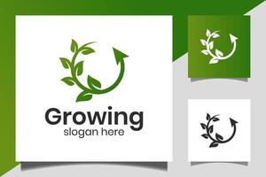 leaf green growing ecology pure with arrow icon for agriculture logo design vector