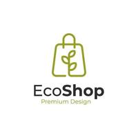 eco shop bag icon or nature store logo design simple line art vector