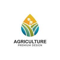 logotipo de gotitas de granja ecológica. agricultura agricultor jardín con planta naturaleza logo diseño vector plantilla